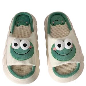 Cute Frog Cartoon Kawaii Women's Slippers Green Indoor Slides